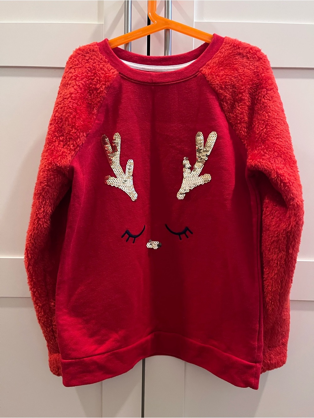 Cat & Jack Red Holiday Sequin Antler Sweatshirt